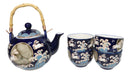 Blue Moon Rabbit Porcelain 30oz Teapot With Bamboo Handle And 4 Tea Cups Set