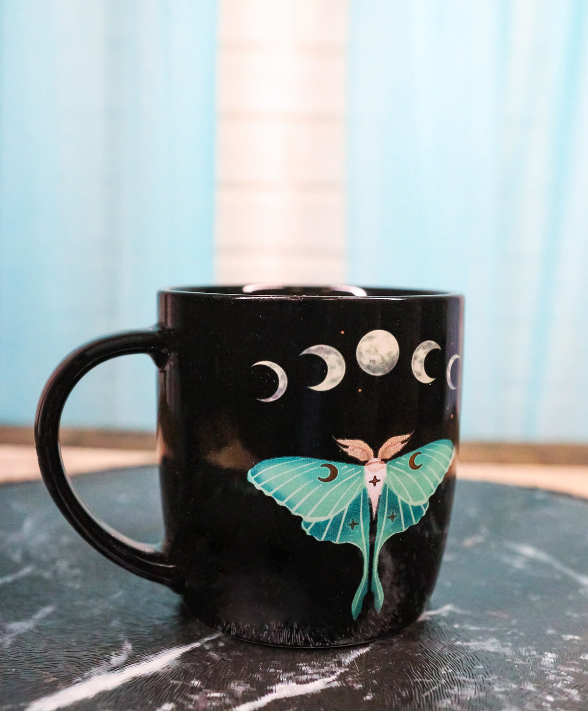 Wicca Magic Dark Forest Luna Moth Moon Phases Porcelain Coffee Mug Cup 12oz