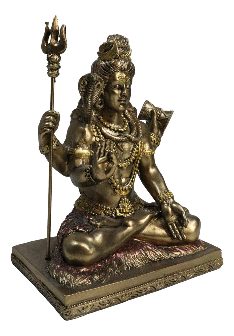 Hindu God Lord Shiva With Trishula Trident Drum Cobra In Meditation Figurine