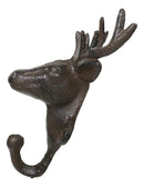 Pack Of 2 Cast Iron Rustic Elk Deer Head With Antlers Wall Coat Hook Sculptures
