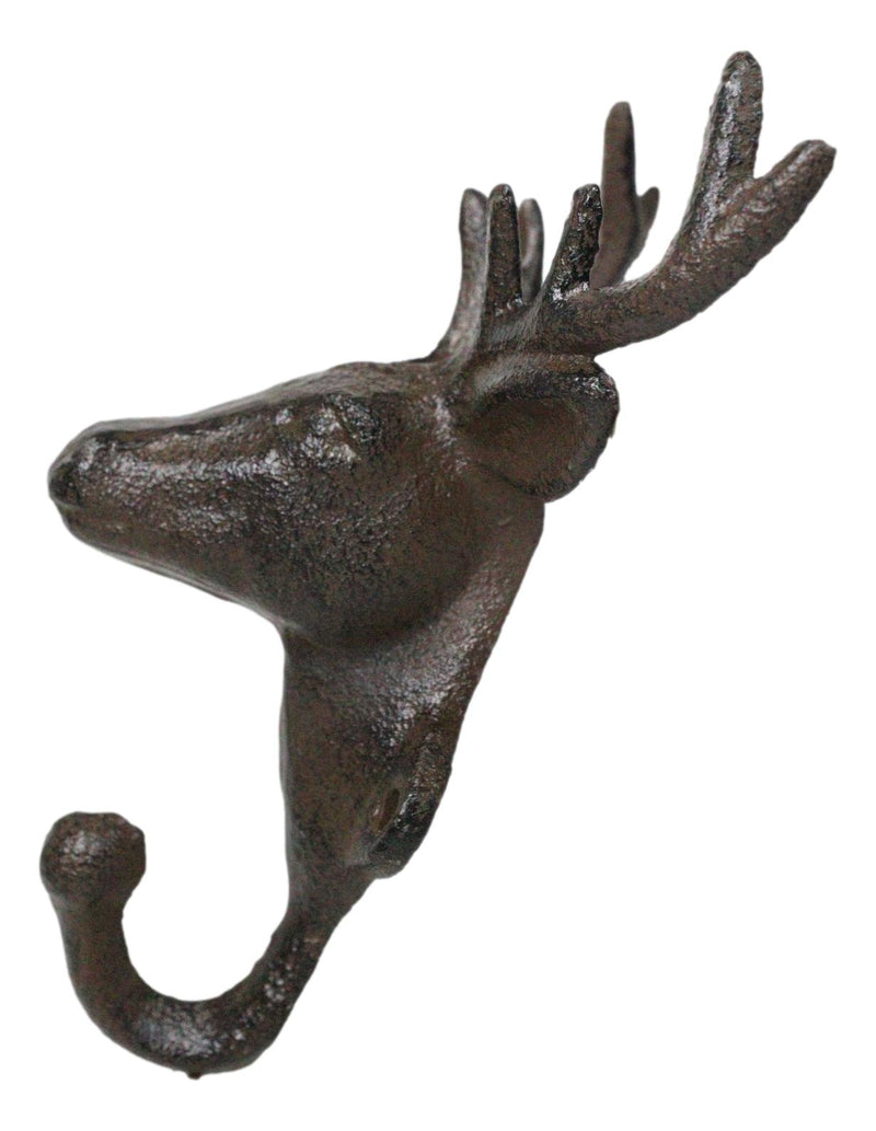 Pack Of 2 Cast Iron Rustic Elk Deer Head With Antlers Wall Coat Hook Sculptures