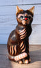 Balinese Wood Handicrafts Adorable Chocolate Feline Cat With Red Nose Figurine