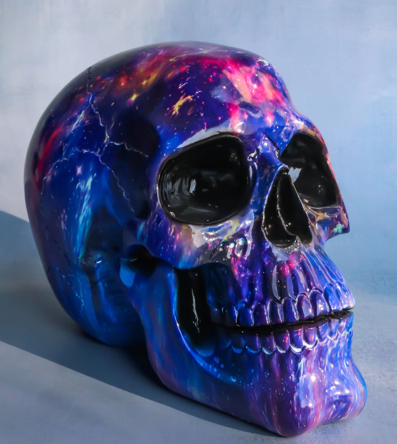 Cosmic Supernova Galaxy Deep Space Milky Way Iridescent Blue Skull Figurine