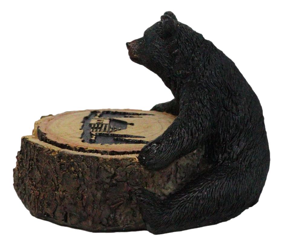 Western Rustic Forest Black Bear Hugging Tree Ring Coasters And Holder Set
