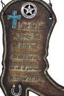 Western Cowboy Boot With Spur Horseshoe And Ropes Bible Scripture Wall Decor