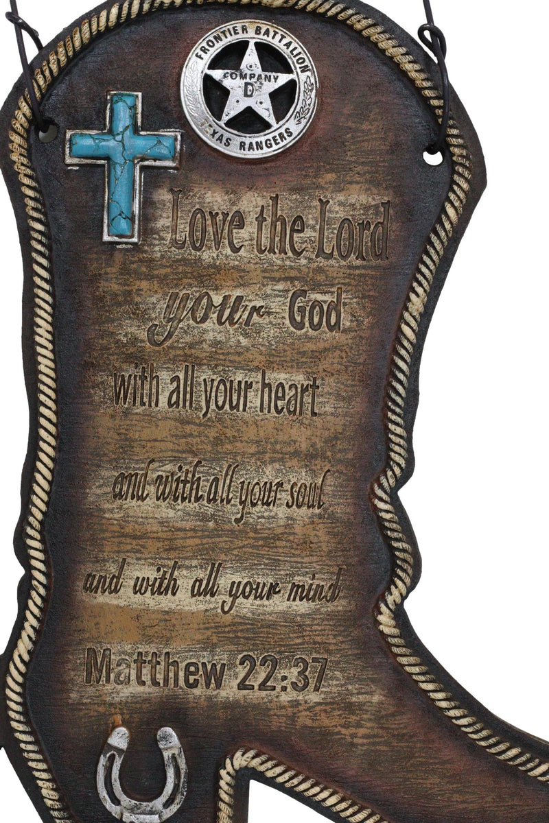 Western Cowboy Boot With Spur Horseshoe And Ropes Bible Scripture Wall Decor