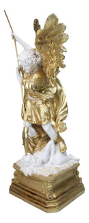 Renaissance Art Golden Large Archangel Saint Michael With Long Spear Statue 19"H