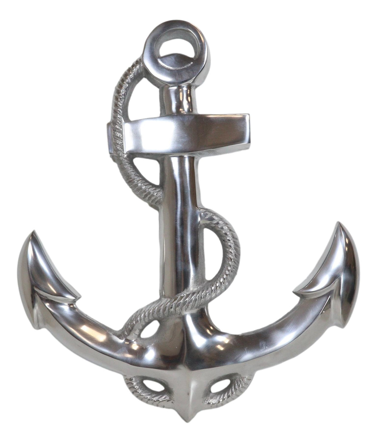 Nautical Ocean Marine Polished Aluminum Metal Ship Anchor Wall Decor Plaque 18"H