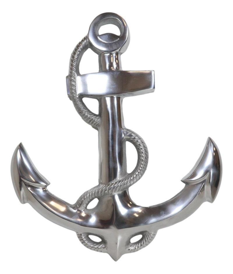 Nautical Ocean Marine Polished Aluminum Metal Ship Anchor Wall Decor Plaque 18"H