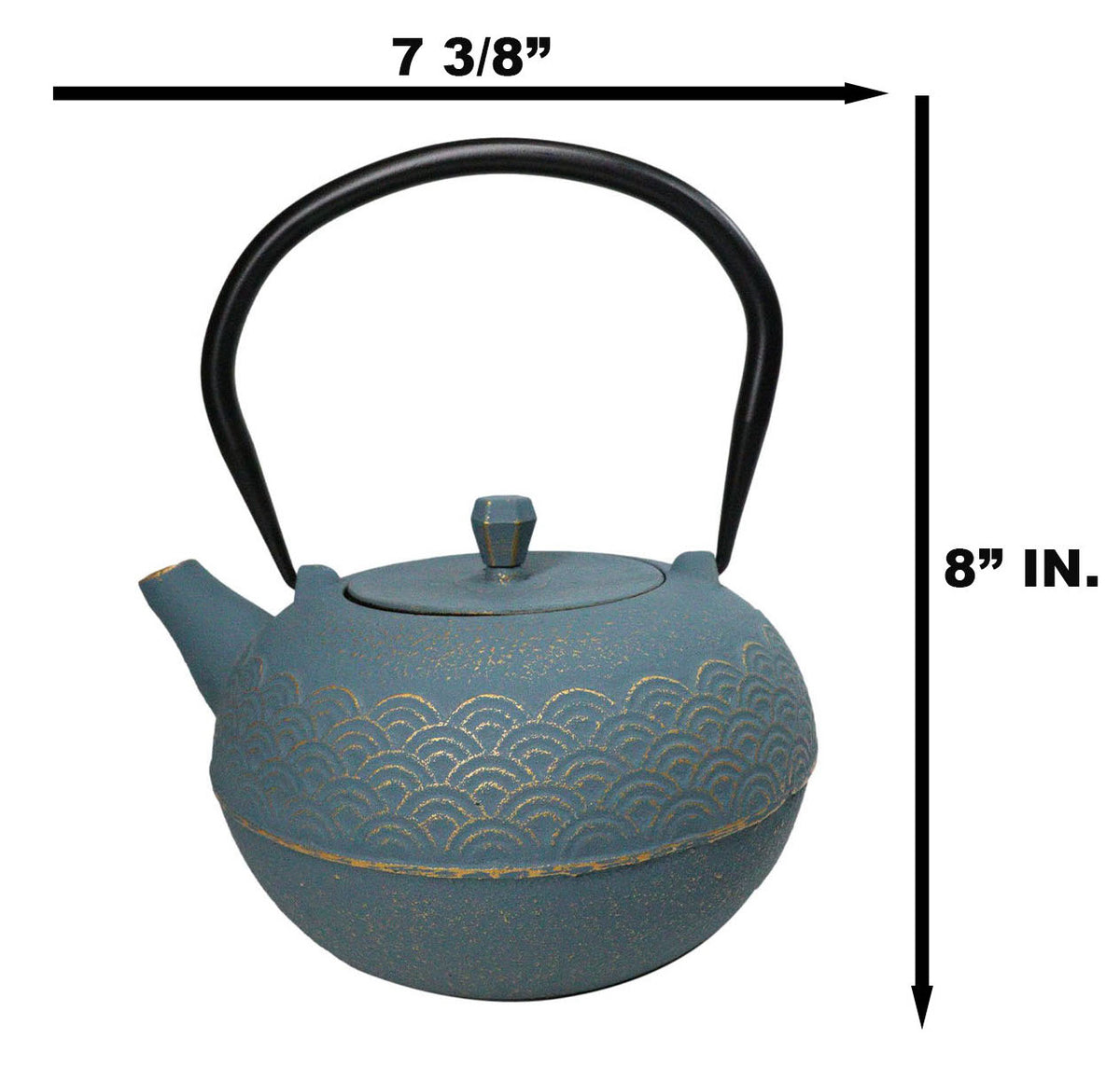 Round Teal Blue Seigaiha Waves Large Cast Iron Tetsubin Teapot 40oz Tea Pot
