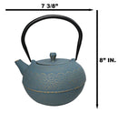 Round Teal Blue Seigaiha Waves Large Cast Iron Tetsubin Teapot 40oz Tea Pot
