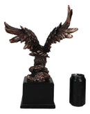 Open Winged American Bald Eagle Landing On Rock Steppes Figurine With Base