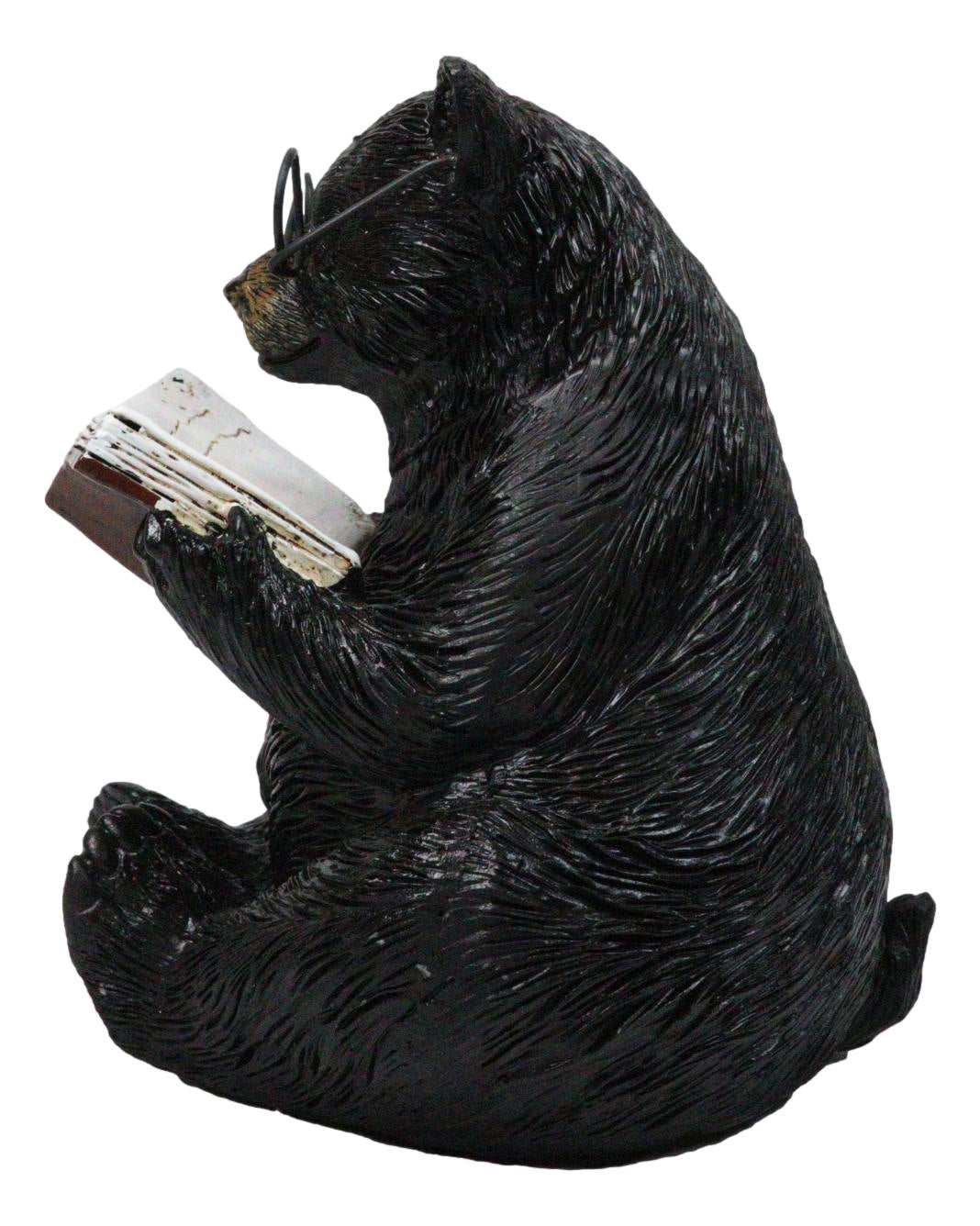 Rustic Forest Western Bookworm Black Bear with Glasses Reading Book Figurine