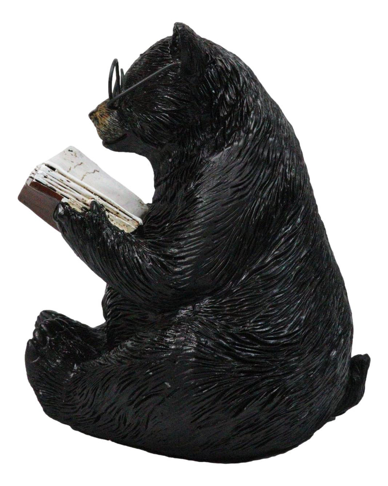 Rustic Forest Western Bookworm Black Bear with Glasses Reading Book Figurine