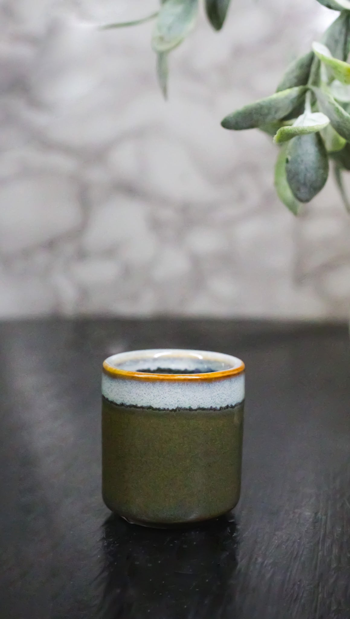 Set of 6 Earth Green And Gray Porcelain 1.25oz Ochoko Yuzu Sake Cups