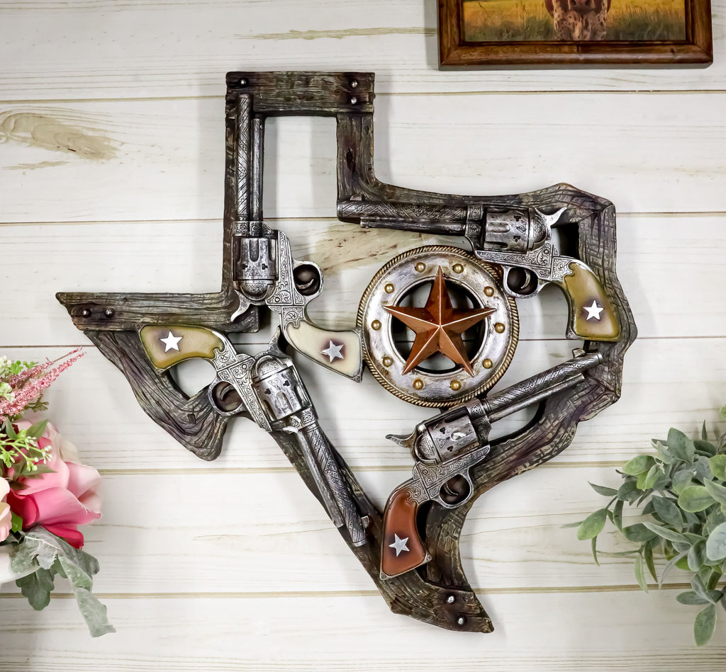 Gun Star Frame Rustic Western Lone Star Texas Map 4 Cowboy Revolver Guns With Ropes W ...
