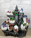 Medieval 12 Mini Dragons In Eggs On Mountain Stonewall Castle Display Stand Set