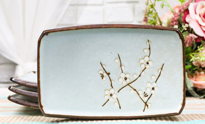 Set Of 4 Japan Made Sakura Cherry Blossoms Porcelain Rectangular Serving Plates