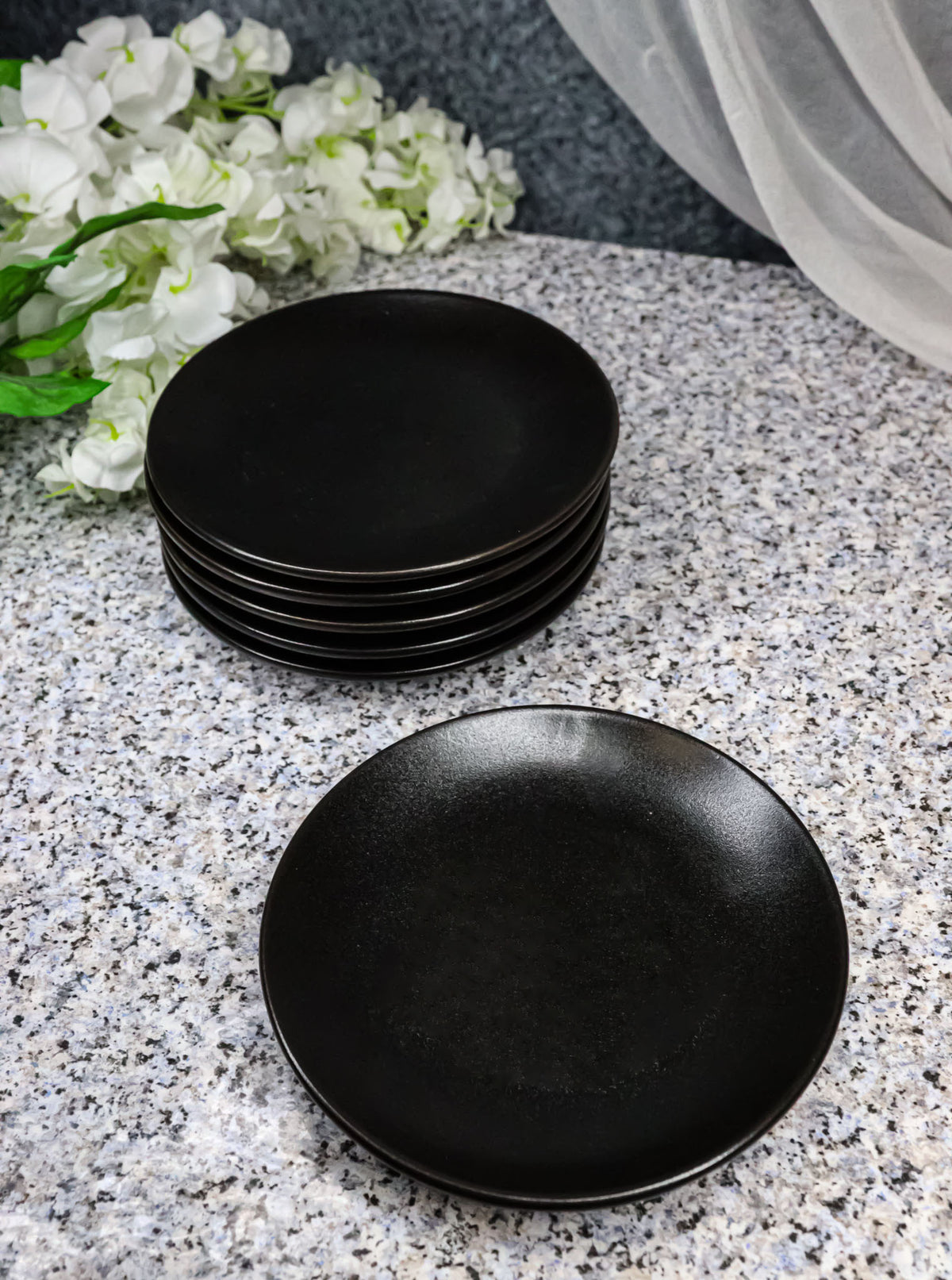 Set Of 6 Kokuyo Black Contemporary Appetizer Dessert Salad Ceramic Plates 6"D