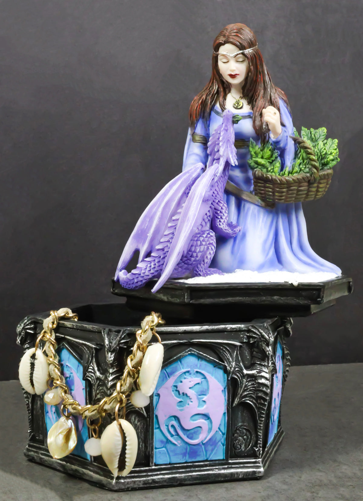 Fantasy Four Seasons Winter Friendship Fairy With Dragon Decorative Box Figurine
