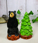 Wildlife Rustic Forest Black Bear And Pine Tree Ceramic Salt Pepper Shakers Set