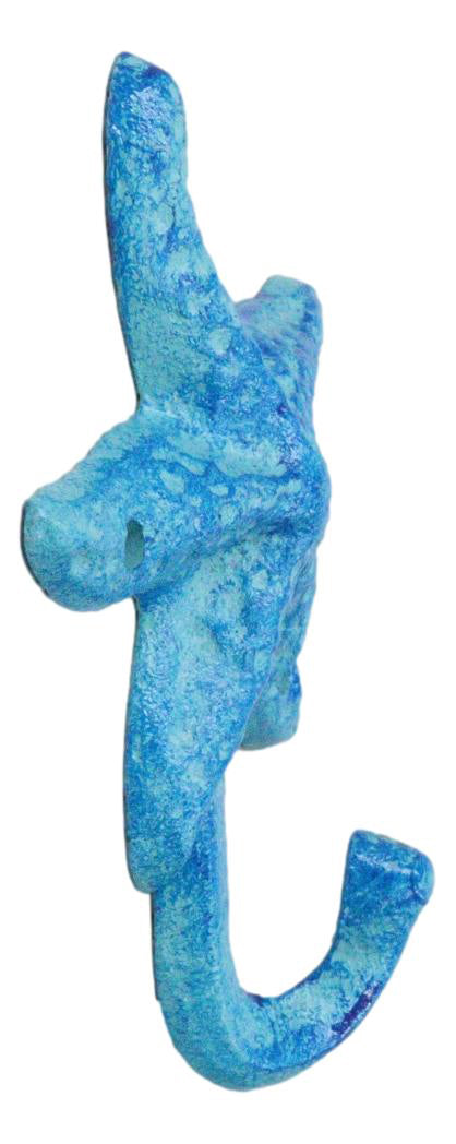 Pack Of 4 Cast Iron Rustic Blue Starfish Sea Stars Wall Hanger Coat Towel Hooks - Ebros Gift