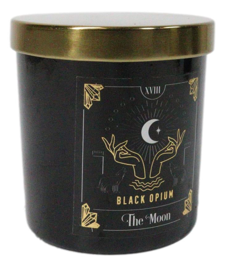 Wicca Witchcraft Mystic Tarot The Moon Black Opium Scented Candle With Gold Lid