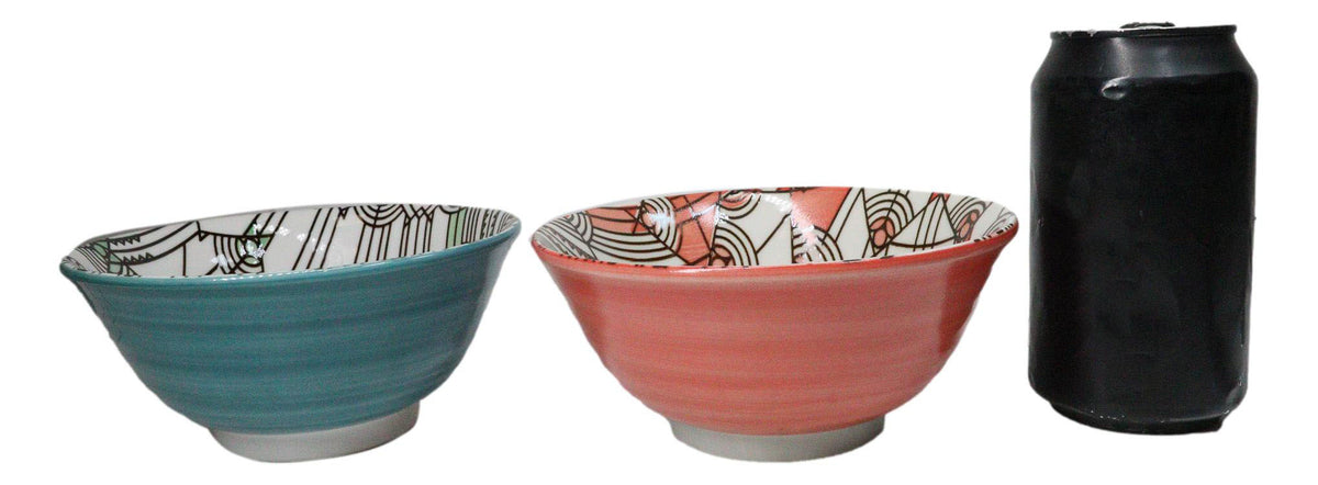 Pack Of 2 Made In Japan FLW April Showers Orange And Green Porcelain Bowls 18oz