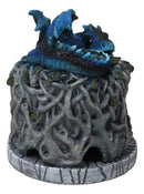 Blue Wyrmling Dragon Sleeping On Tree Of Life Stump Cone Incense Burner Figurine