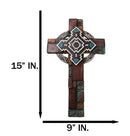 Southwestern Aztec Vector Wheel Trinity Turquoise Floral Faux Leather Wall Cross