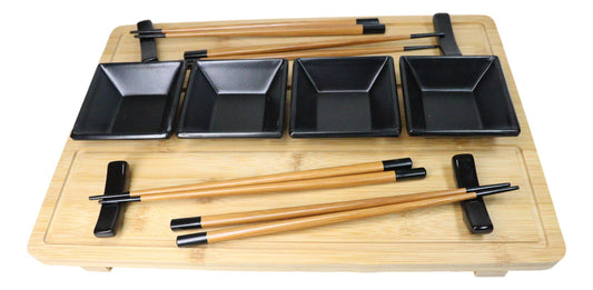 Traditional Japanese Sushi Set Serves 4 Chopsticks Sauce Dishes Rests And Tray