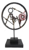 Rustic Grey Metal Industrial Geared Clockwork Steampunk Wheel Sculpture W/ Base