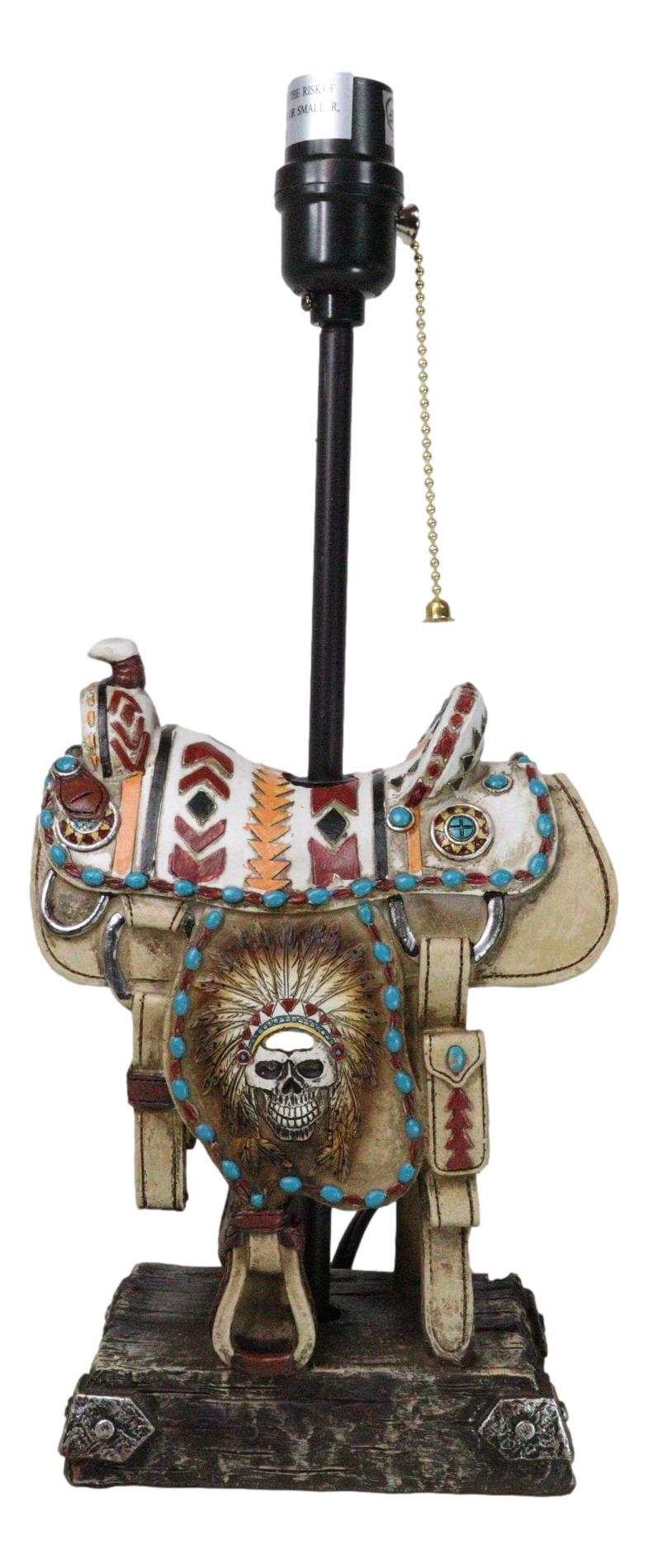 Southwestern Navajo Indian Chief Skull Headdress Cowboy Horse Saddle Table Lamp