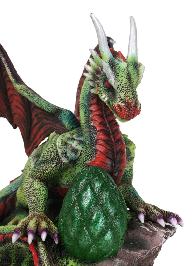 Fantasy Green And Red Volcano Dragon Guarding LED Scaled Egg Decorative Figurine