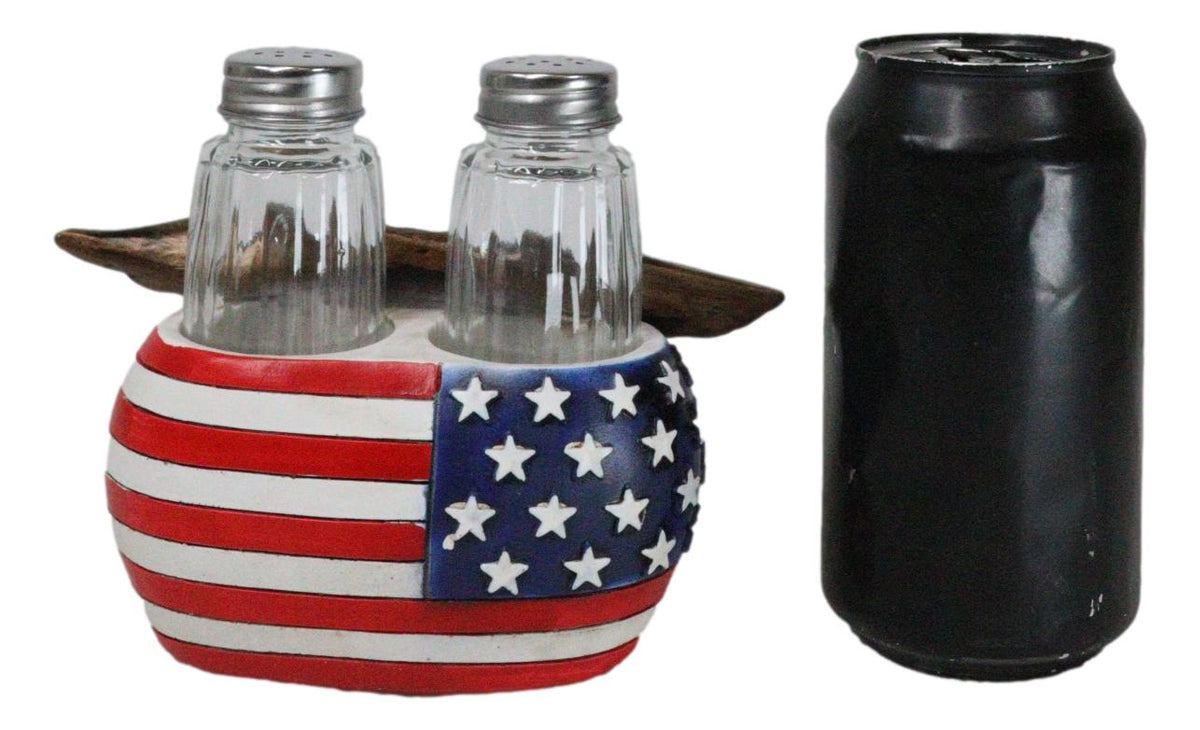 US Navy Sailor Eagle Anchor Trident Emblem And Flag Salt Pepper Shakers Holder