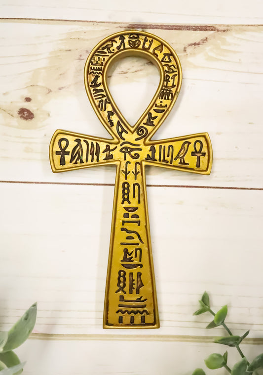 Ebros Small Crux Ansata Egyptian Golden Ankh Wall Decor Figurine 7.25"H