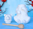 White Ceramic Forest Black Bear Wooden Bamboo Dipper Stick Honey Pot Jar Set