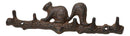 Rustic Cast Iron Playful Squirrel Perching On Tree Branch 4-Peg Wall Hooks Decor