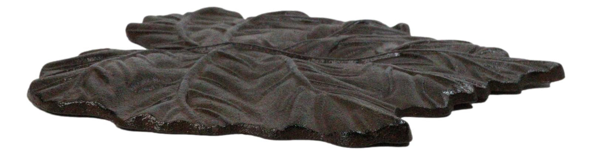 Pack of 3 Rustic Cast Iron Leaf Stepping Stone Textured Botanical Garden Accent