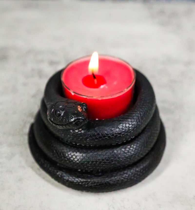 Pack Of 2 Witchcraft Dark Magic Black Coiled Snake Tea Light Votive Candleholder