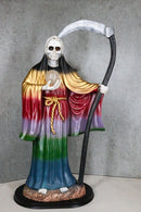 Large 2 Feet Tall Holy Death Santa Muerte Holding Scythe In Rainbow Robe Statue