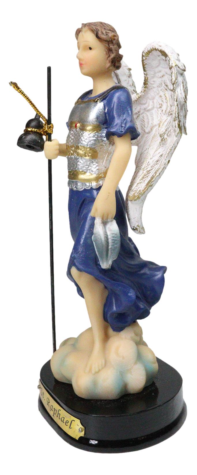 Catholic Church Saint Archangel Raphael With Staff & Healing Oil Figurine 5.5"H