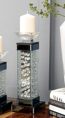 Modern Chic Beveled Floating Crystals Glass and Metal Pillar Candle Holder 15"H