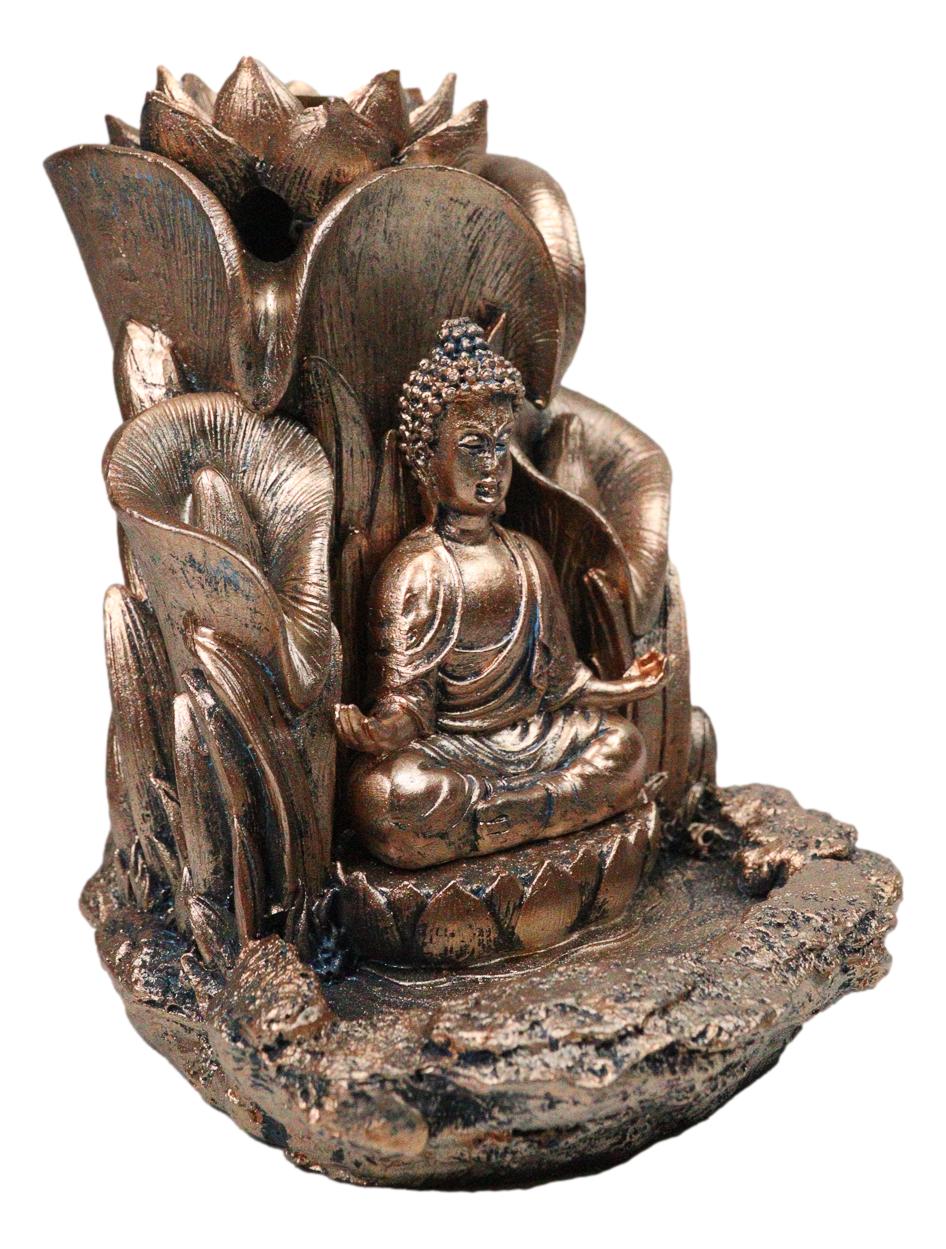 Meditating Buddha Gautama Sitting On Lotus Padma Backflow Cone Incense Burner