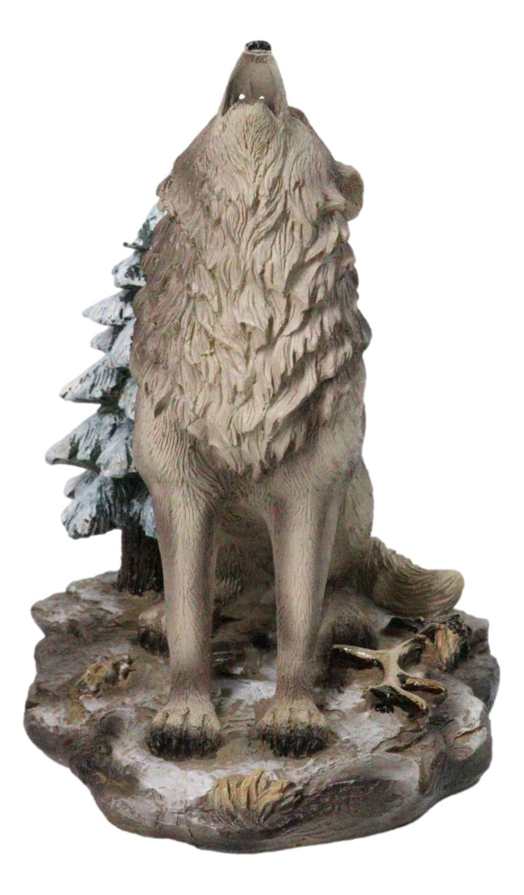 Wild Heritage Call of the Wild Howling Gray Wolf By Snowy Pine Tree Figurine