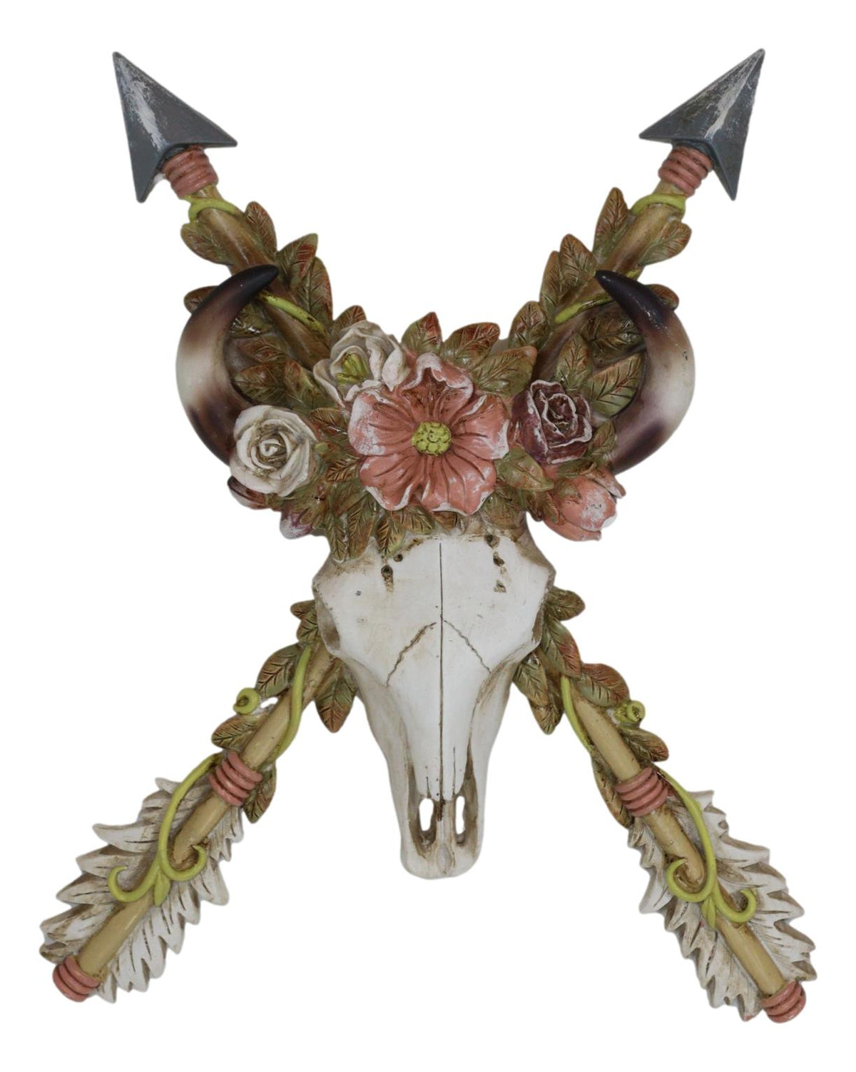 Set of 2 Western Floral Blooms Cow Skull & Horse With Crossed Arrows Wall Decor