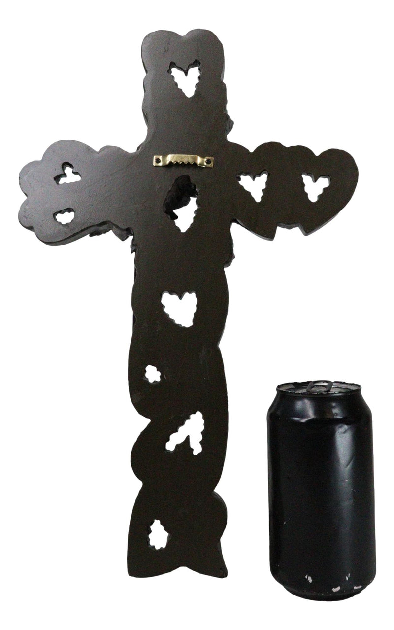 Rustic Western Blooming Flowers Garland With Hearts Decorative Wall Cross