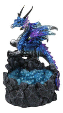Metallic Blue Dragon with Purple Spikes Guarding Quartz Crystal Quarry Figurine