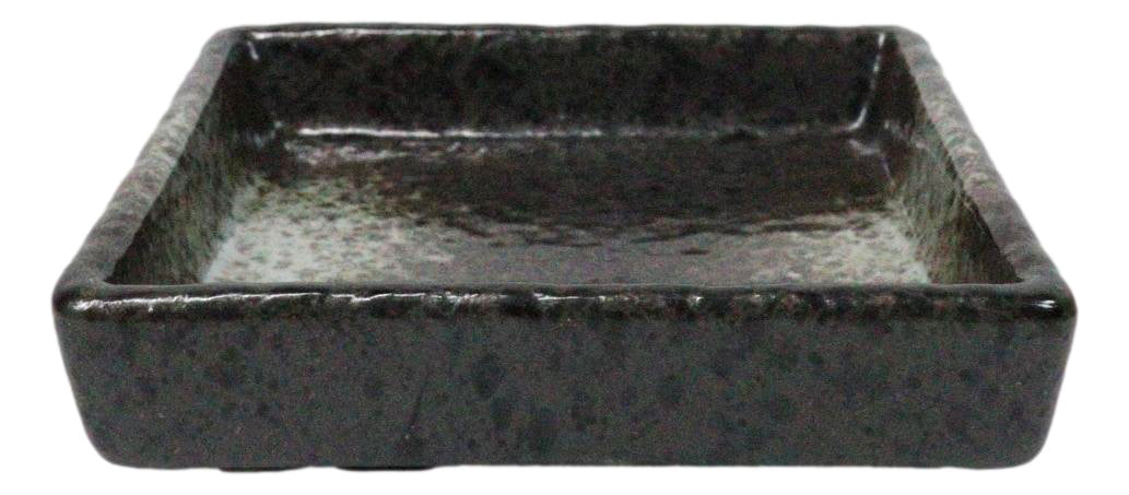 Set Of 6 Charcoal Grey Tone Hakumu Art Ceramic Square Condiment Sauce Dishes 2oz