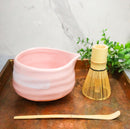 Pink White Brushstroke Ceramic Japanese Matcha Green Tea Bowl Whisk & Scoop Set